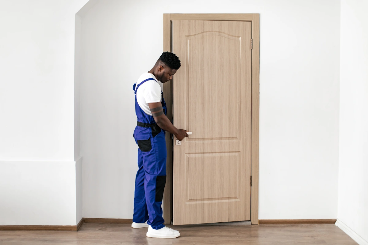 Un homme qui regarde la poignée d'une porte